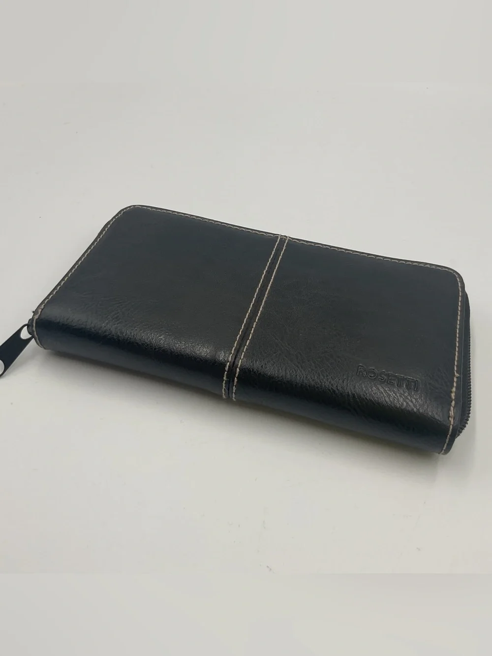 Vintage Rosetti Black Faux Leather Zip Around Clutch Wallet Organizer Pockets